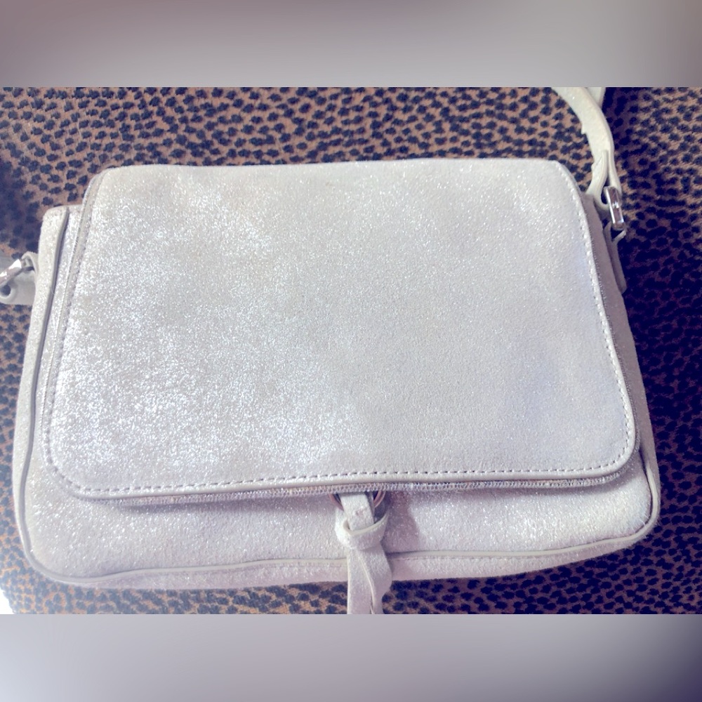 Brand new! Darling sparkly silver leather Halston shoulder or crossbody bag!